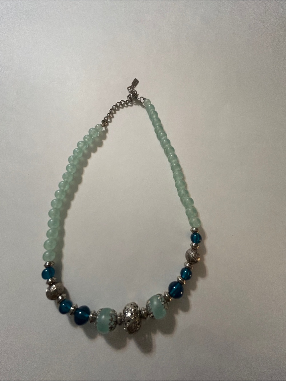 Vintage 1928 Jewelry Co Mint Sea Glass Blue Beaded Necklace